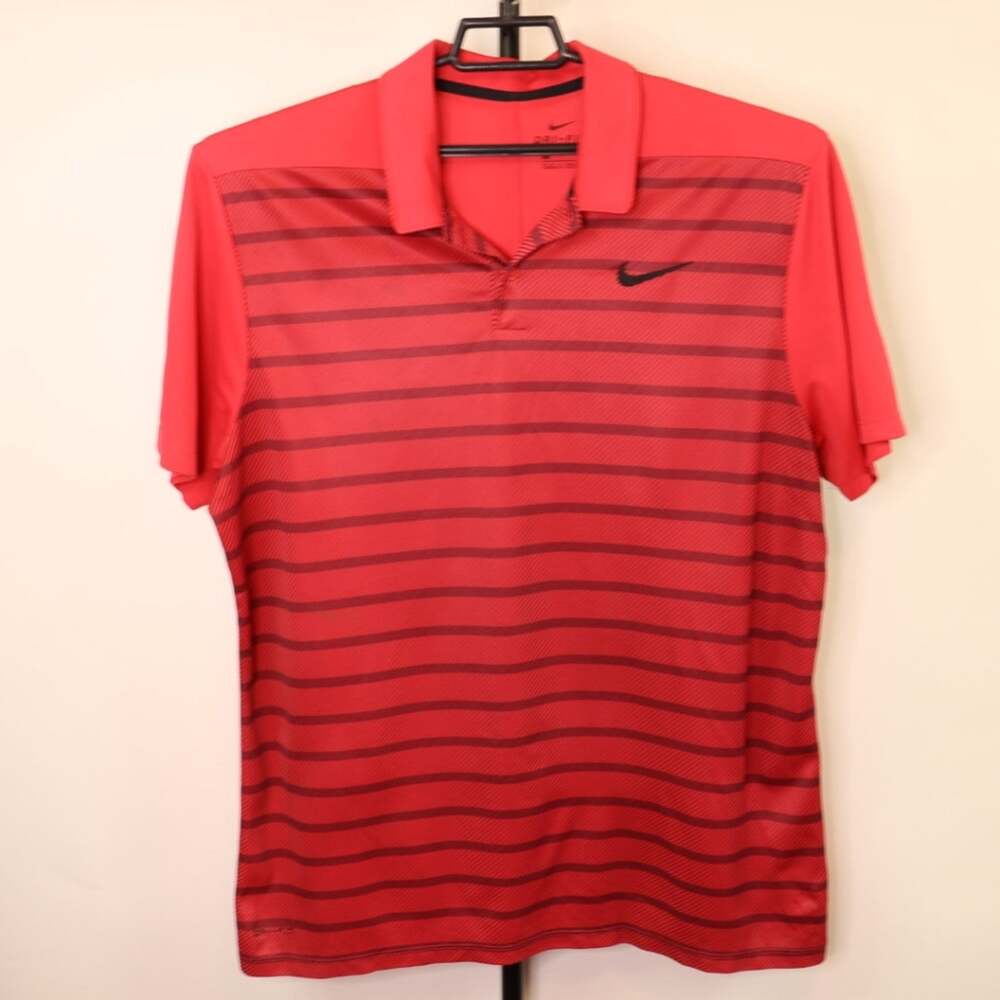 Nike Dri-Fit Red Black Striped Polo Shirt Size XL Mens
